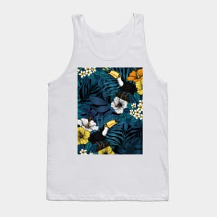 Toucans amd tropical flora, blue , yellow , orange and white Tank Top